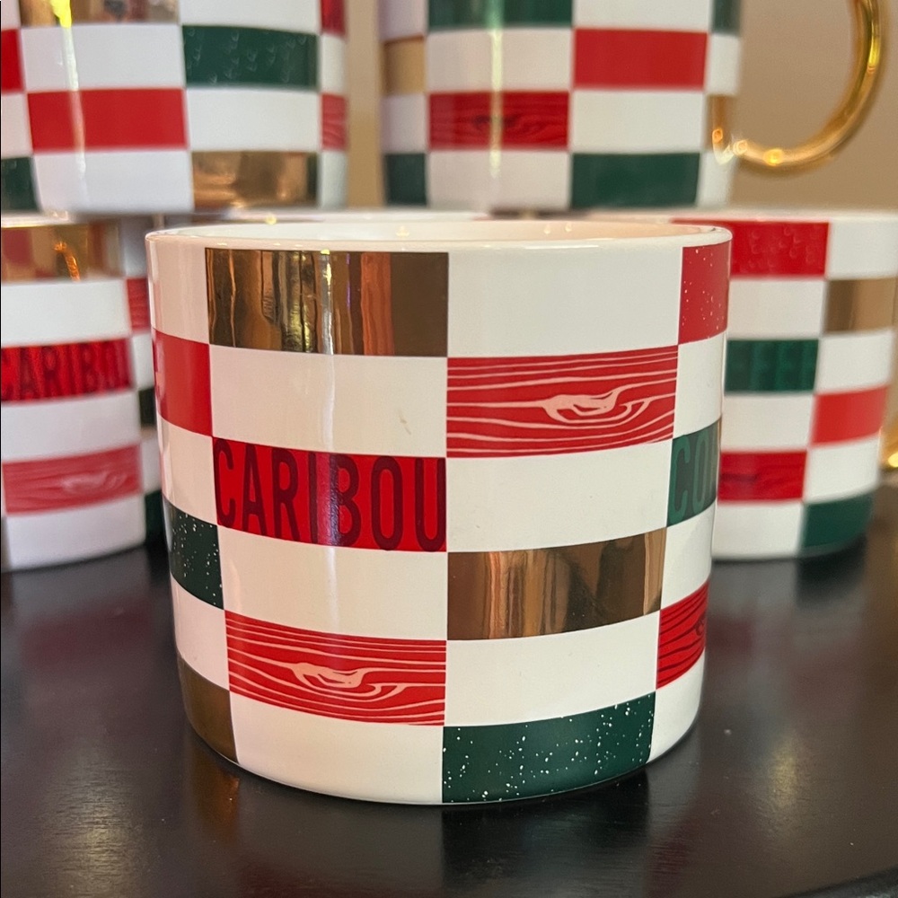 Caribou Coffee Patchwork 2022 Gold Handle Mugs - Set of 6 NWT - Picture 4 of 11
